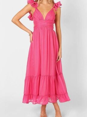 Petal & Pup Hot Pink Ruffle Strap Maxi Dress